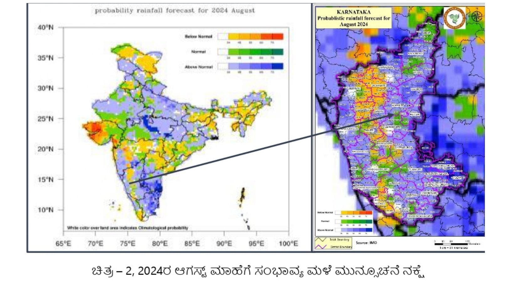 ಆಗಸ್ಟ್ ತಿಂಗಳ ಸಂಭಾವ್ಯ ಮಳೆ ಮುನ್ಸೂಚನೆ ನಕ್ಷೆ