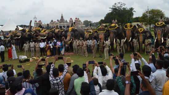 ಕಳೆದ ಒಂದುವರೆ ತಿಂಗಳಿಂದ ಅರಮನೆ ಆವರಣದಲ್ಲಿ ಬೀಡು ಬಿಟ್ಟಿದ್ದ ಗಜಪಡೆ