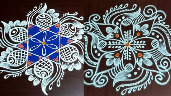 ಬಣ್ಣ ಹಚ್ಚಲು ಸಮಯ ಇಲ್ಲದಿದ್ದರೆ ಈ ರೀತಿ ಬಿಳಿ ರಂಗೋಲಿಯಲ್ಲಿ ಸಿಂಪಲ್‌ ಆಗಿ ಎಳೆ ರಂಗೋಲಿಗಳನ್ನು ಬಿಡಿಸಬಹುದು.&nbsp;