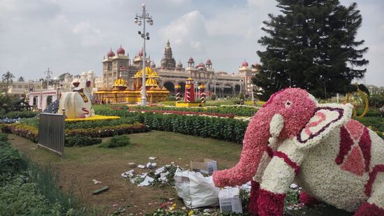 ನವದೆಹಲಿಯ ಅಕ್ಷರಧಾಮ‌ ದೇಗುಲ, ಮುಮ್ಮಡಿ ಕೃಷ್ಣರಾಜ ಒಡೆಯರ್, ನಂಜನಗೂಡಿನ ನಂಜುಂಡೇಶ್ವರಸ್ವಾಮಿ ದೇಗುಲ, ನಂದಿ, ಹದ್ದು, ರಾಜ್ಯ ಸರ್ಕಾರದ ಪಂಚ ಗ್ಯಾರಂಟಿ ಯೋಜನೆಗಳು, ಗಂಡಭೇರುಂಡ, ಕಾರ್ಗಿಲ್ ಯುದ್ದ ಸ್ಮಾರಕ, ನವಿಲು, ಸಂವಿಧಾನ ಪೀಠಿಕೆ ಸೇರಿದಂತೆ ವಿವಿಧ ಬಗೆಯ ಆಕೃತಿಗಳು ಹೂವುಗಳಿಂದ &nbsp;ನಿರ್ಮಾಣ ಮಾಡಲಾಗಿದೆ.&nbsp;&nbsp;