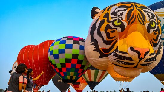 ಮಾಮಲ್ಲಪುರಂನಲ್ಲಿ ಬಿಸಿಗಾಳಿ ಬಲೂನ್ ಉತ್ಸವದಲ್ಲಿ ಆಕರ್ಷಣೆಯ ಭಾಗವಾಗಿರುವ ಹುಲಿಮುಖದ ಬಲೂನ್‌.&nbsp;
