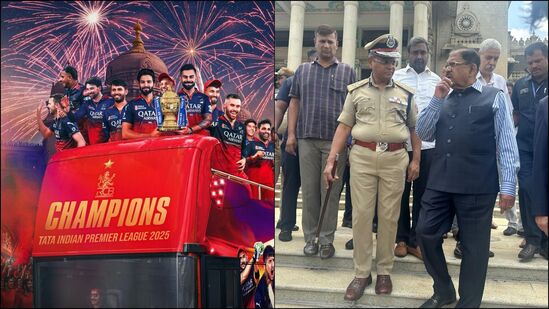 ವಿಧಾನಸೌಧದ ಬೃಹತ್ ಮೆಟ್ಟಿಲುಗಳ ಮೇಲೆ ಇಂದು ಸಂಜೆ ನಡೆಯುವ ಅಭಿನಂದನಾ ಕಾರ್ಯಕ್ರಮದ ಸಿದ್ಧತೆಯನ್ನು ಗೃಹ ಸಚಿವ ಪರಮೇಶ್ವರ ಅವರು ಪರಿಶೀಲಿಸಿದರು. ವಿಧಾನಸೌಧದ ಬೃಹತ್ ಮೆಟ್ಟಿಲುಗಳ ಮೇಲೆ ಇಂದು ಸಂಜೆ ನಡೆಯುವ ಅಭಿನಂದನಾ ಕಾರ್ಯಕ್ರಮದ ಸಿದ್ಧತೆಯನ್ನು ಗೃಹ ಸಚಿವ ಪರಮೇಶ್ವರ ಅವರು ಪರಿಶೀಲಿಸಿದರು.