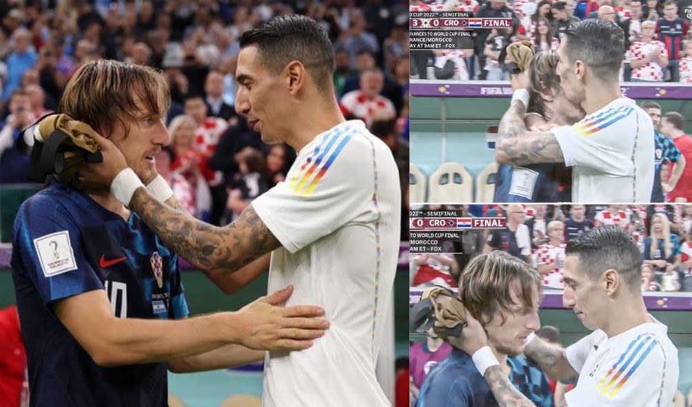 सामना संपल्यानंतर अर्जेंटिनाच्या एंजल डी मारियाने क्रोएशियाचा कर्णधार लुका मॉड्रिचला मिठी मारली आणि चुंबन घेतले. दोघांमध्ये काही वेळ चर्चा झाली. हे दोन्ही खेळाडू रिअल माद्रिदसाठी एकत्र खेळले आहेत. सामना संपल्यानंतर अर्जेंटिनाच्या एंजल डी मारियाने क्रोएशियाचा कर्णधार लुका मॉड्रिचला मिठी मारली आणि चुंबन घेतले. दोघांमध्ये काही वेळ चर्चा झाली. हे दोन्ही खेळाडू रिअल माद्रिदसाठी एकत्र खेळले आहेत.