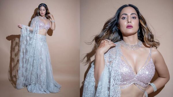 Hina Khan: 'अक्षरा बहू' हिना खानचा बोल्ड अन् सिझलिंग लूक, डीप नेक लेहंगा-चोलीने वेधलं लक्ष!-hina khan looking bold and beautiful in shimmery lehenga choli