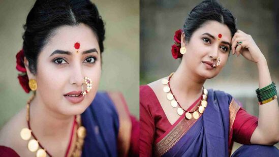 ‘जो आपल्याला कोल्हापूरच्या “महालक्ष्मी”च्या गळ्यात पहायला मिळतो. ज्यात पुतळ्यांवर लक्ष्मी असते. अतिशय जुना, हलका आणि adjustable असल्याने माझा विशेष प्रिय अलंकार’ असे कॅप्शन देत तिने हे फोटो शेअर केले आहेत. (Photo: @prajakta_official/IG)&nbsp;