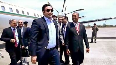 Dabolim, Goa, May 04 (ANI): Pakistan's Foreign Minister Bilawal Bhutto Zardari lands at Goa's Dabolim to attend Shanghai Cooperation Organisation's (SCO) foreign ministers' meeting, on Thursday. (ANI Photo)