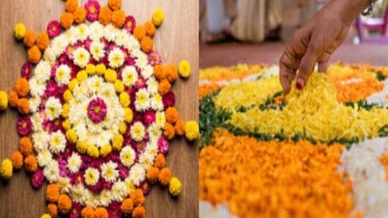 दिवाळीसाठी फुलांची रांगोळी