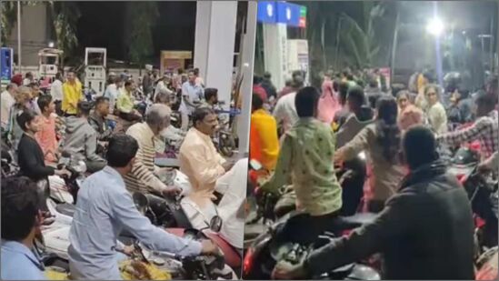 विविध ठिकाणी पेट्रोल पंपावर झालेली गर्दी
