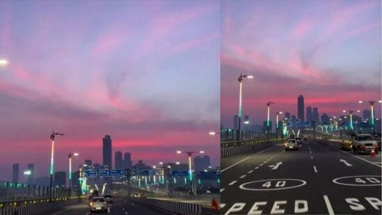  scenic sunset on Atal Setu Bridge