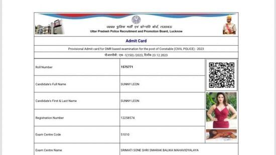 Visuals of the admit card with the name “Sunny Leon” and the photo of the actor have gone viral on social media.