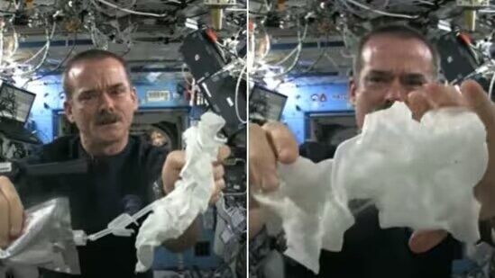 What happens if you squeeze a wet towel in space