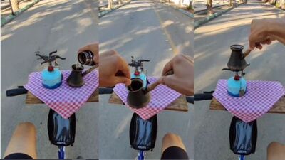 Turkish coffee made while riding a bicycle watch the viral video 