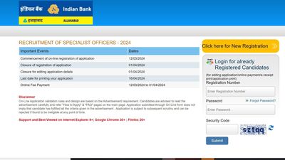 Indian Bank invites applications for 146 Specialist Officer posts