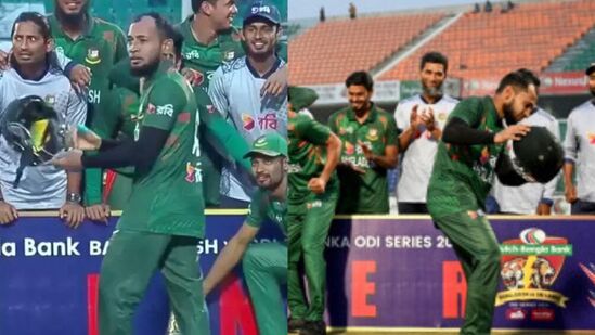 Mushfiqur rahim Broken Helmet Celebration बांगलादेश-श्रीलंकन खेळाडूंमधील वाद थांबेना, रहीमनं तुटकं हेल्मेट घेऊन अँजेलो मॅथ्यूजची खिल्ली उडवली
