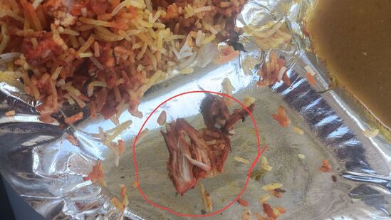 Chicken piece in paneer biryani that the man ordered from Zomato. 