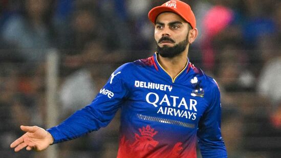 Royal Challengers Bengaluru's Virat Kohli gestures during a match.