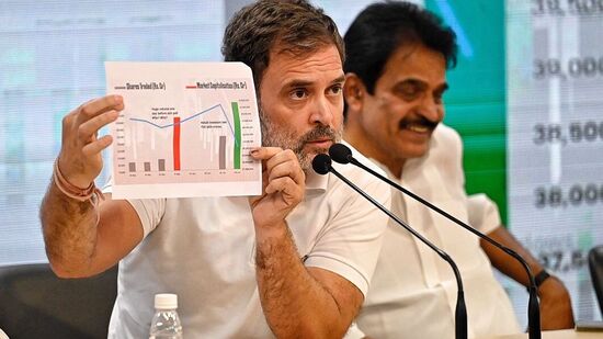 Congress leader Rahul Gandhi speaks during a press briefing at the AICC headquarters in New Delhi on Thursday.