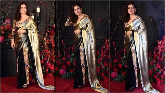 सोनाक्षीच्या लग्नात काजोलने देखील हजेरी लावली. तिने सिल्कची साडी नेसली आहे.&nbsp;