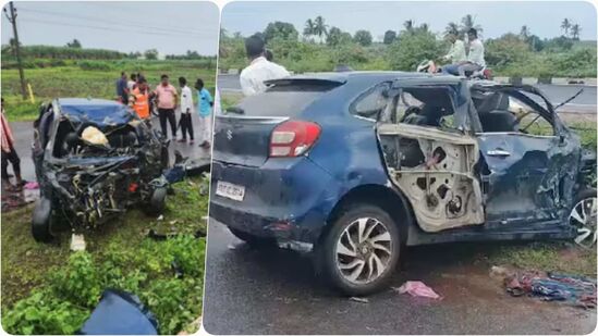 पुणे-सोलापूर महामार्गावर इंदापूरजवळ  टायर फुटल्यानं भीषण अपघात