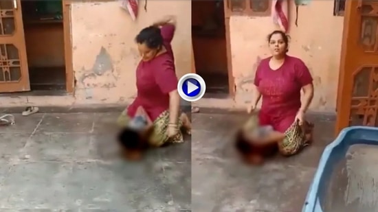 आईने मुलाला केलेल्या मारहाणीचा अंगाचा थरकाप VIDEO व्हायरल