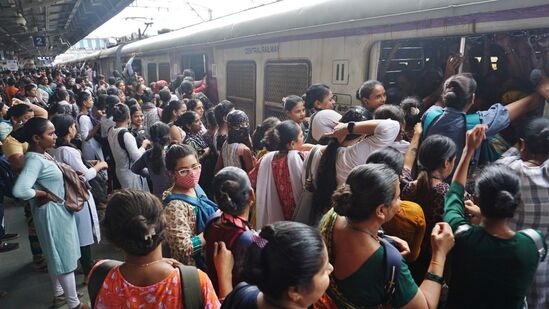 Thane, India - August 14, 2024: Rush on Diva railway station. ( Praful Gangurde /HT Photo )