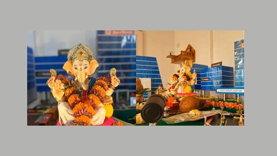 गणपती बाप्पाजवळ आयटी पार्कचा देखावा