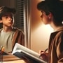 Studying sitting in front of the mirror