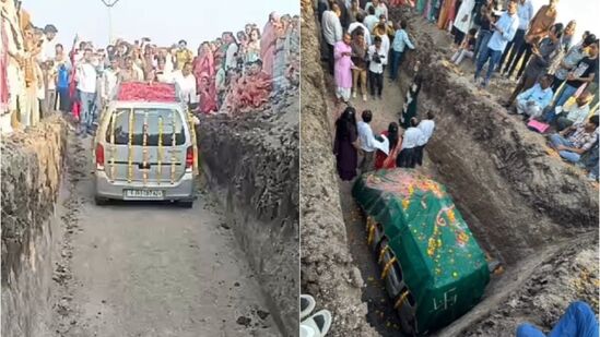 ढोल- ताशांच्या गजरात जुन्या कारवर अंत्यसंस्कार