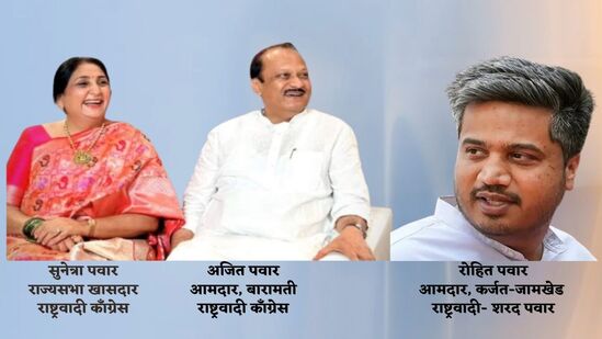 संपूर्ण देशाचे लक्ष लागून राहिलेल्या बारामती विधानसभा मतदारसंघात राष्ट्रवादी कॉंग्रेसचे अजित पवार यांनी त्यांचे सख्खे पुतणे, राष्ट्रवादी कॉंग्रेस-शरद पवार पक्षाचे उमेदवार युगेंद्र पवार यांचा &nbsp;१ लाख ८९९ मतांनी पराभव केला. तर शेजारच्या अहमदनगर जिल्ह्यातील कर्जत-जामखेड मतदारसंघातून अजित पवार यांचे दुसरे पुतणे, राष्ट्रवादी कॉंग्रेस-शरद पवार पक्षाचे उमेदवार रोहित पवार हे १२४३ मतांनी निवडून आले आहे. बारामतीच्या पवार घराण्यात शरद पवार हे राज्यसभेचे सदस्य असून त्यांची मुलगी सुप्रिया सुळे या बारामतीच्या खासदार आहेत. तर अजित पवार यांची पत्नी सुनेत्रा पवार या सुद्धा राज्यसभेच्या खासदार आहेत.