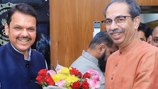 Mumbai: Maharashtra Chief Minister Devendra Fadnavis with Shiv Sena (UBT) chief Uddhav Thackeray during a meeting, Tuesday, Dec. 17, 2024. (PTI Photo) (PTI12_17_2024_000189A)
