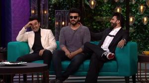 Actors Ranbir Kapoor, Ranvir Singh and Arjun Kapoor during Koffee with Karan’s season 5, episode 4, which aired on November 27.(Screen grab)