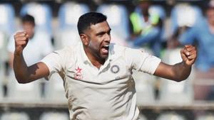 Indian spinner Ravichandran Ashwin celebrates after taking an England wicket during Day 2 of the fourth Test at Wankhede stadium in Mumbai. Ashwin took six wickets while spin partner Ravindra Jadeja took four English scalps in the first innings.(PTI) Indian spinner Ravichandran Ashwin celebrates after taking an England wicket during Day 2 of the fourth Test at Wankhede stadium in Mumbai. Ashwin took six wickets while spin partner Ravindra Jadeja took four English scalps in the first innings.(PTI)