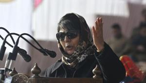Jammu and Kashmir chief minister Mehbooba Mufti speaks during a passing out parade at Lethpora on December 13, 2016 in Pulwama District.(Waseem Andrabi / HT Photo) Jammu and Kashmir chief minister Mehbooba Mufti speaks during a passing out parade at Lethpora on December 13, 2016 in Pulwama District.(Waseem Andrabi / HT Photo)