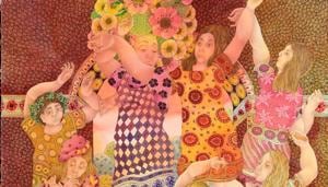 Friends, Maya Burman, watercolour, pen & ink on paper Friends, Maya Burman, watercolour, pen & ink on paper