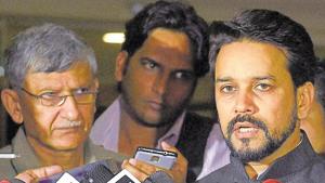 BCCI pesident Anurag Thakur has been charged with perjury by the Supreme Court. The top court is mulling to appoint a panel of administrators ti run the BCCI and implement the Lodha panel reforms.(PTI) BCCI pesident Anurag Thakur has been charged with perjury by the Supreme Court. The top court is mulling to appoint a panel of administrators ti run the BCCI and implement the Lodha panel reforms.(PTI)