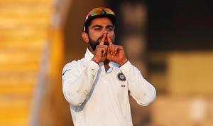 When England all-rounder Ben Stokes got out during the third Test, India captain Virat Kohli was quick to put a finger on his lips as if stating ‘I am not saying anything’.(REUTERS) When England all-rounder Ben Stokes got out during the third Test, India captain Virat Kohli was quick to put a finger on his lips as if stating ‘I am not saying anything’.(REUTERS)