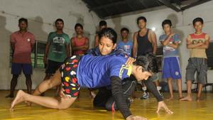 Women wrestlers practising at Panchanan Bayam Samiti, one of the few wrestling clubs for women in Bengal.(Samir Jana)