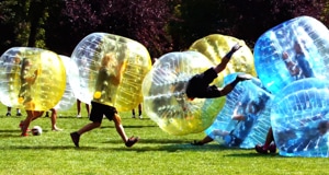 Bubble soccer is like football, except each player’s torso is encased in an inflated zorb. Bubble soccer is like football, except each player’s torso is encased in an inflated zorb.