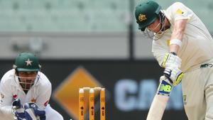 Steven Smith notched up his 17th century and second against Pakistan as Australia took the lead but they were frustrated by rain.(Getty Images) Steven Smith notched up his 17th century and second against Pakistan as Australia took the lead but they were frustrated by rain.(Getty Images)