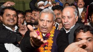 Newly appointed Samajwadi Party state president Naresh Uttam Patel at the office in Lucknow on January 1.(PTI) Newly appointed Samajwadi Party state president Naresh Uttam Patel at the office in Lucknow on January 1.(PTI)