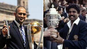 Kapil Dev and Mahendra Singh Dhoni won the ICC World Cup for India. Both captains raised the bar for Indian cricket team by several notches. BCCI has paid a video tribute to Dhoni(HT Photo) Kapil Dev and Mahendra Singh Dhoni won the ICC World Cup for India. Both captains raised the bar for Indian cricket team by several notches. BCCI has paid a video tribute to Dhoni(HT Photo)