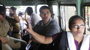 Sheetal Sathe and Sachin Mali from Kabir Kala Manch surrender to police outside Vidhan Bhavan in Mumbai in 2013.(Anshuman Poyrekar/HT File Photo) Sheetal Sathe and Sachin Mali from Kabir Kala Manch surrender to police outside Vidhan Bhavan in Mumbai in 2013.(Anshuman Poyrekar/HT File Photo)
