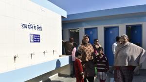 The toilet complex, which cost Rs 95 lakhs to build according to the MLA, will have 73 toilet seats for men, 65 for women and four for differently abled, along with six bath stalls(Saumya Khandelwal/Hindustan Times) The toilet complex, which cost Rs 95 lakhs to build according to the MLA, will have 73 toilet seats for men, 65 for women and four for differently abled, along with six bath stalls(Saumya Khandelwal/Hindustan Times)