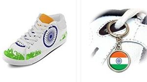 Amazon’s United States arm sells shoes and shoe lace metal hoops bearing a likeness to the Indian tricolour.(Picture courtesy: Screengrab) Amazon’s United States arm sells shoes and shoe lace metal hoops bearing a likeness to the Indian tricolour.(Picture courtesy: Screengrab)