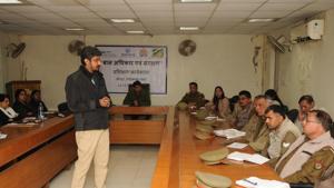 A two-day workshop is underway for the Noida city police officers in a bid to make them aware of child rights protection.(Burhaan Kinu/HT Photo) A two-day workshop is underway for the Noida city police officers in a bid to make them aware of child rights protection.(Burhaan Kinu/HT Photo)