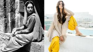 A woman in 1940s Punjab in the traditional version of a salwar kameez (L) A woman models a salwar kameez-inspired chic ensemble in 2017 (R)(Getty Images (L) and Sarath Shetty (R)) A woman in 1940s Punjab in the traditional version of a salwar kameez (L) A woman models a salwar kameez-inspired chic ensemble in 2017 (R)(Getty Images (L) and Sarath Shetty (R))