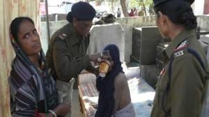The police team found the woman lying in a pitiable condition in shackles under a makeshift tin shed screened by a flimsy cloth instead of a door.(Patrika.com)