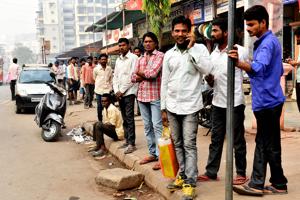 Workers waiting to be hired at Shivaji chowk,Kharghar in Navi Mumbai . After demonetisation, the government will need to think about addressing the urgent needs of this important segment of India’ workforce that constitute, among others, construction workers, contractual factory workers and the self-employed like street vendors and small-scale retailers.(Bachchan Kumar/HT) Workers waiting to be hired at Shivaji chowk,Kharghar in Navi Mumbai . After demonetisation, the government will need to think about addressing the urgent needs of this important segment of India’ workforce that constitute, among others, construction workers, contractual factory workers and the self-employed like street vendors and small-scale retailers.(Bachchan Kumar/HT)