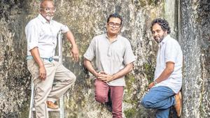 From left: Bose Krishnamachari, Jitish Kallat and Riyas Komu take a break while preparing for the biennale in Kochi. The Kochi Biennale is a fine contemporary illustration of the kind of rooted cosmopolitanism that Indians such as Tagore and Gandhi once practised.(Photo courtesy: Kochi Biennale Foundation) From left: Bose Krishnamachari, Jitish Kallat and Riyas Komu take a break while preparing for the biennale in Kochi. The Kochi Biennale is a fine contemporary illustration of the kind of rooted cosmopolitanism that Indians such as Tagore and Gandhi once practised.(Photo courtesy: Kochi Biennale Foundation)