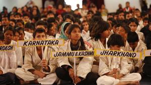 Judo athletes at the inauguration ceremony at Scottish High International School on Sunday.(Sanchit Khanna/HT Photo) Judo athletes at the inauguration ceremony at Scottish High International School on Sunday.(Sanchit Khanna/HT Photo)
